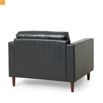 Accent Chair PU Leather Black Birch Wood Legs 44in Wide
