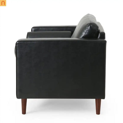 Accent Chair PU Leather Black Birch Wood Legs 44in Wide