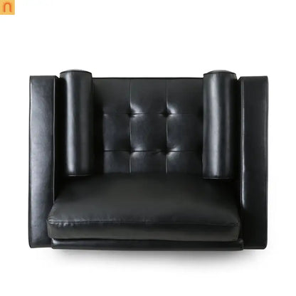 Accent Chair PU Leather Black Birch Wood Legs 44in Wide