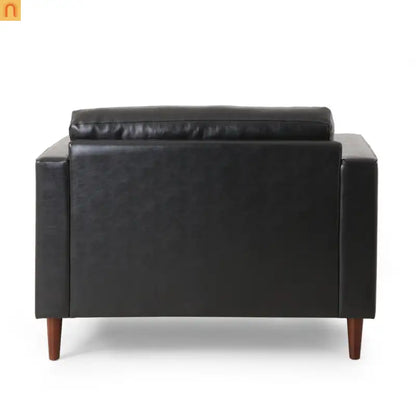 Accent Chair PU Leather Black Birch Wood Legs 44in Wide