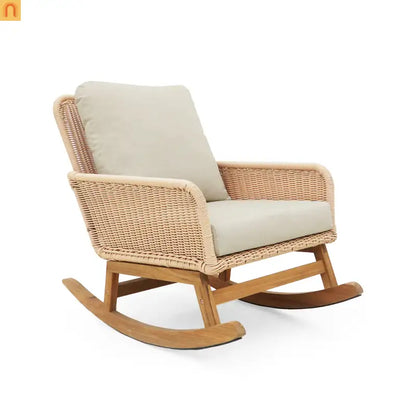 Outdoor Rocking Chair PE Rattan Beige Cushion