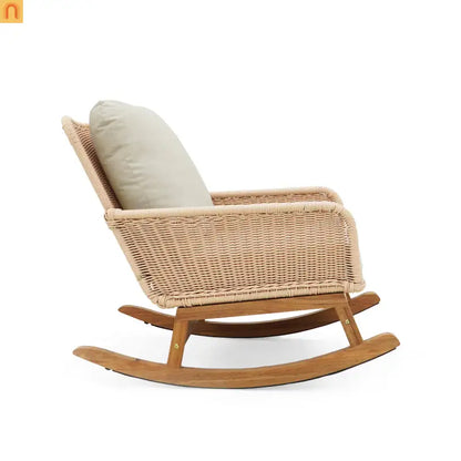 Outdoor Rocking Chair PE Rattan Beige Cushion