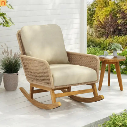 Outdoor Rocking Chair PE Rattan 24.8" Wide Beige