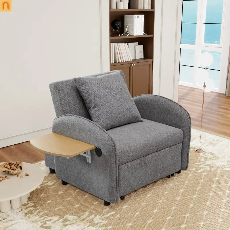Chair 3-in-1 Convertible Linen Gray Adjustable USB Foldable