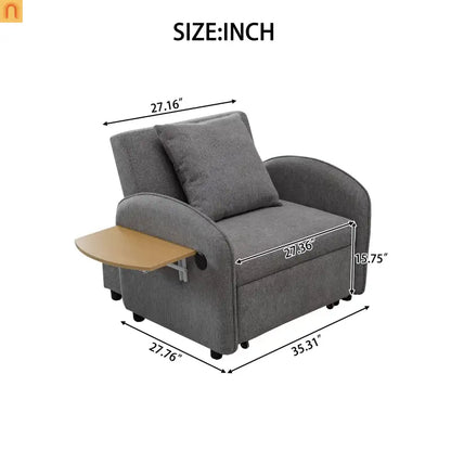 Chair 3-in-1 Convertible Linen Gray Adjustable USB Foldable