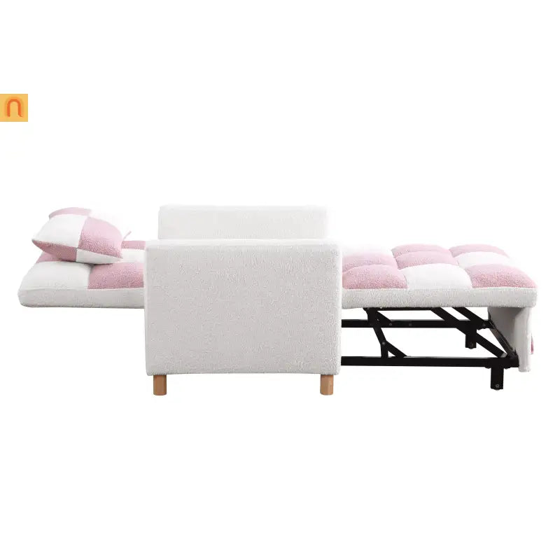 Convertible 3-in-1 Teddy Fabric Chair Pink 330 lb
