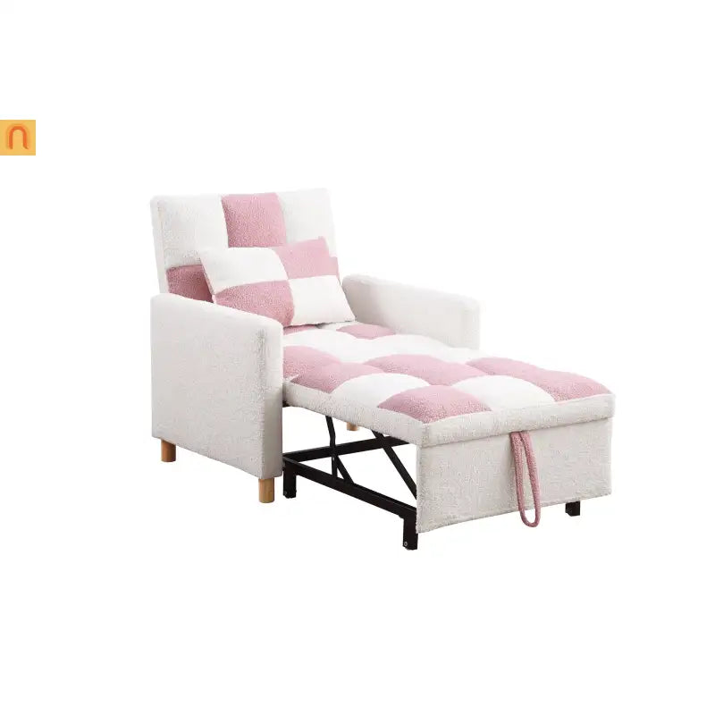 Convertible 3-in-1 Teddy Fabric Chair Pink 330 lb