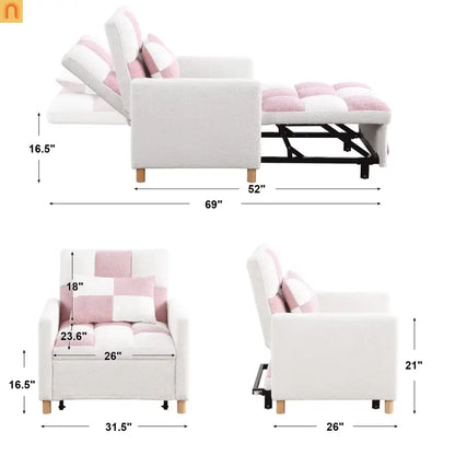 Convertible 3-in-1 Teddy Fabric Chair Pink 330 lb