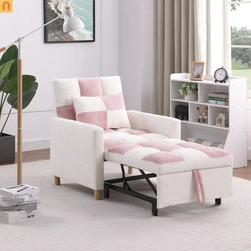 Convertible 3-in-1 Teddy Fabric Chair Pink 330 lb