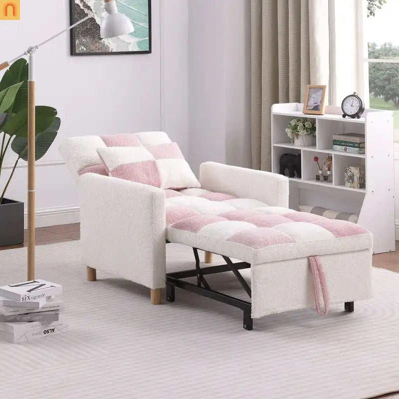Convertible 3-in-1 Teddy Fabric Chair Pink 330 lb