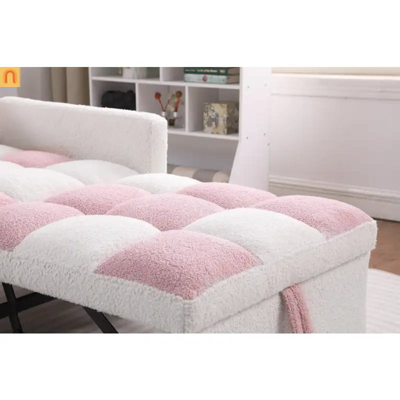 Convertible 3-in-1 Teddy Fabric Chair Pink 330 lb
