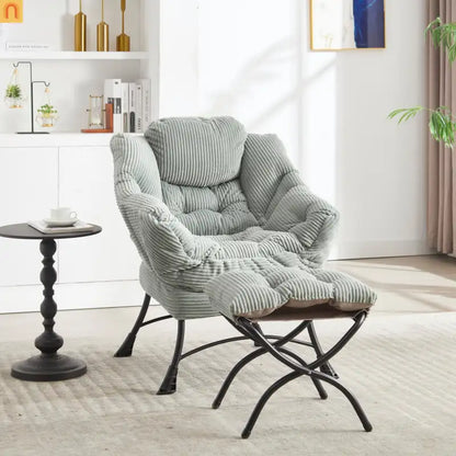 Accent Chair Lounge Flannelette Light Green Ottoman