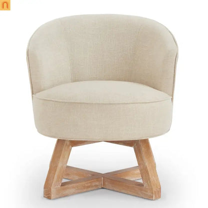 Swivel Accent Chair Linen Beige 27in Wood Base 360 Degree