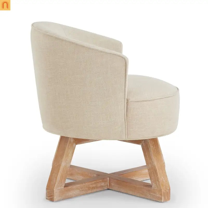 Swivel Accent Chair Linen Beige 27in Wood Base 360 Degree
