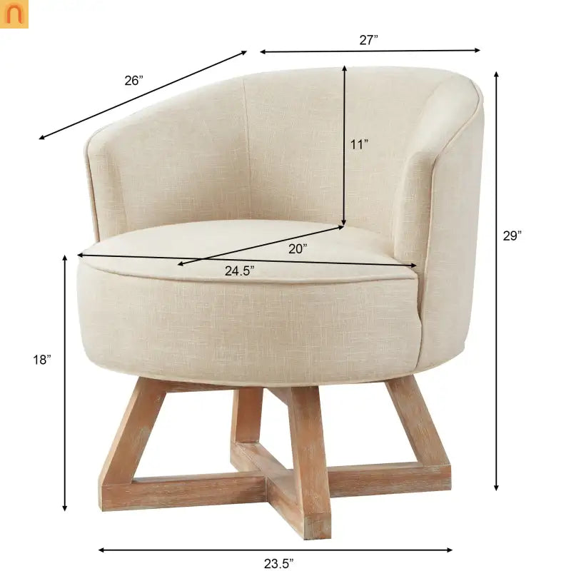 Swivel Accent Chair Linen Beige 27in Wood Base 360 Degree