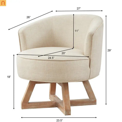 Swivel Accent Chair Linen Beige 27in Wood Base 360 Degree