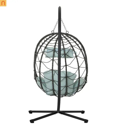 Outdoor Hanging Egg Chair Wicker Gray with Stand Foldable 76.8in
