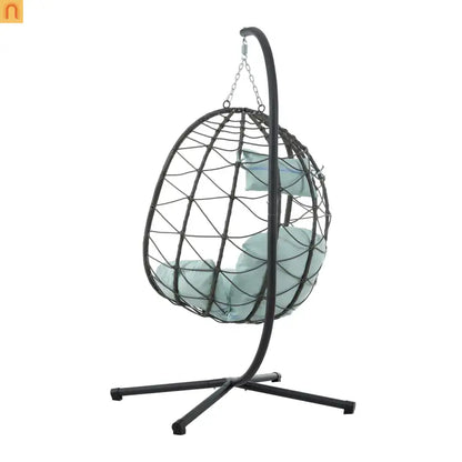 Outdoor Hanging Egg Chair Wicker Gray with Stand Foldable 76.8in