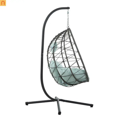 Outdoor Hanging Egg Chair Wicker Gray with Stand Foldable 76.8in