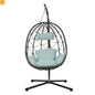 Outdoor Hanging Egg Chair Wicker Gray with Stand Foldable 76.8in