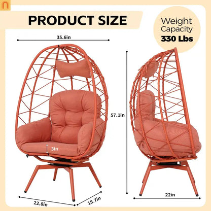 Outdoor Egg Chair Swivel PE Rattan Orange Red 330 lb Capacity 57in
