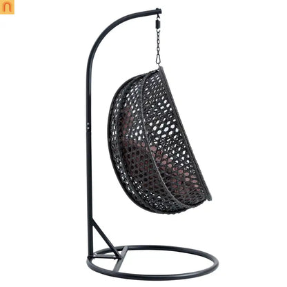 Outdoor Hanging Egg Swing Chair Wicker Black with Stand 79in