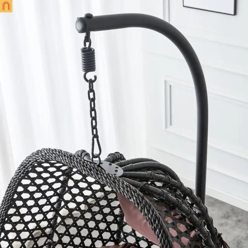 Outdoor Hanging Egg Swing Chair Wicker Black with Stand 79in