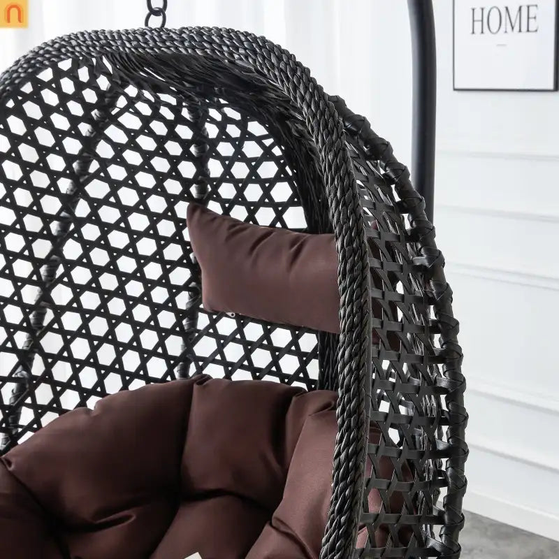 Outdoor Hanging Egg Swing Chair Wicker Black with Stand 79in