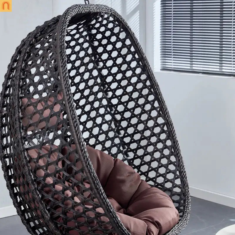 Outdoor Hanging Egg Swing Chair Wicker Black with Stand 79in