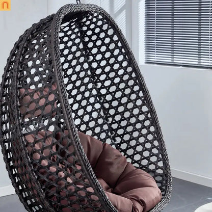Outdoor Hanging Egg Swing Chair Wicker Black with Stand 79in