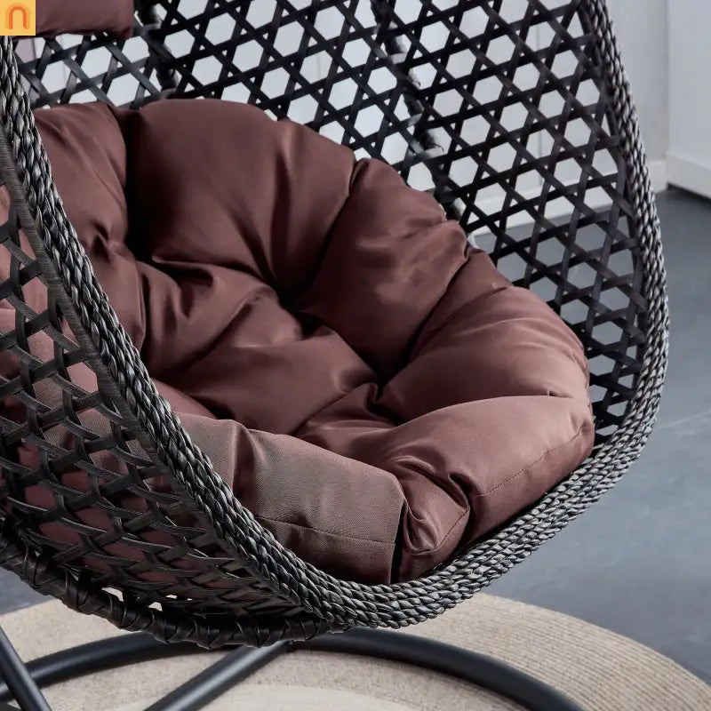 Outdoor Hanging Egg Swing Chair Wicker Black with Stand 79in
