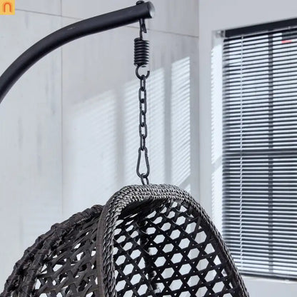 Outdoor Hanging Egg Swing Chair Wicker Black with Stand 79in