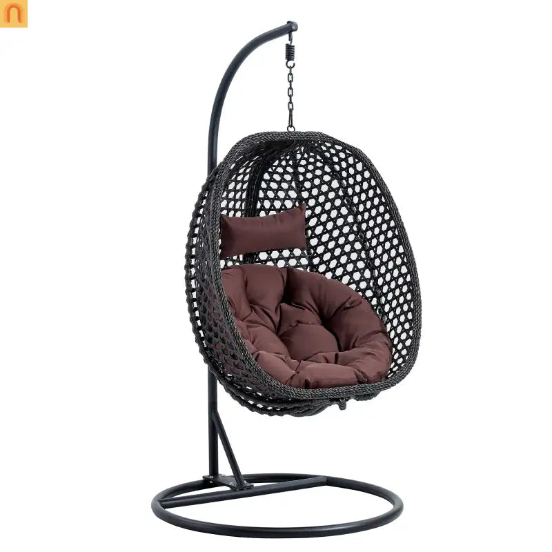 Outdoor Hanging Egg Swing Chair Wicker Black with Stand 79in