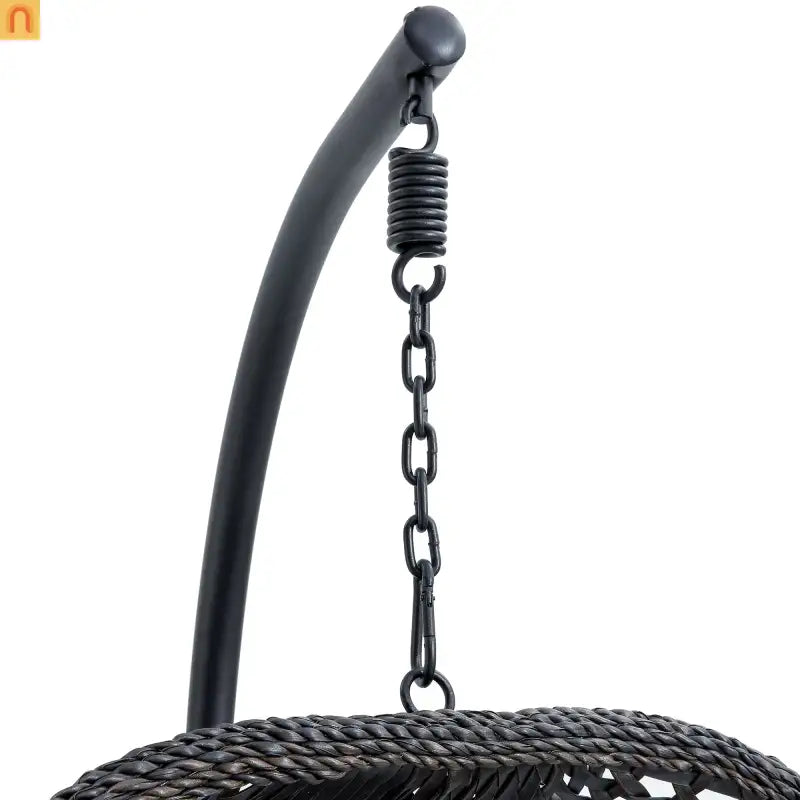 Outdoor Hanging Egg Swing Chair Wicker Black with Stand 79in