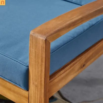 Outdoor Club Chair Acacia Wood Blue Water Resistant Cushion