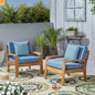 Outdoor Club Chair Acacia Wood Blue Water Resistant Cushion