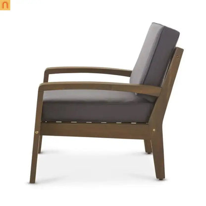 Outdoor Club Chair Acacia Wood Slat Panel Gray Cushion Set of 2