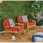 Outdoor Acacia Wood Club Chair Set of 2 with Red Cushions