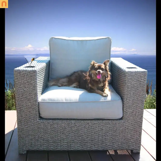 Outdoor Wicker Recliner Chair 33" Gray Aluminum Adjustable