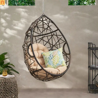 Outdoor Hanging Egg Chair 36.5" PE Rattan Brown