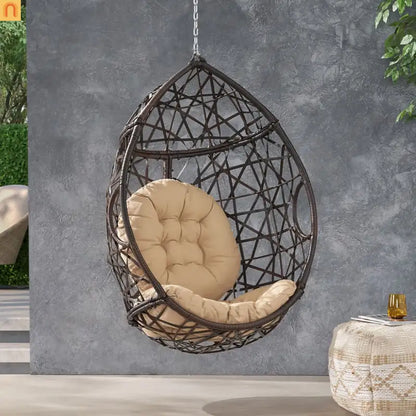 Outdoor Hanging Egg Chair 36.5" PE Rattan Brown