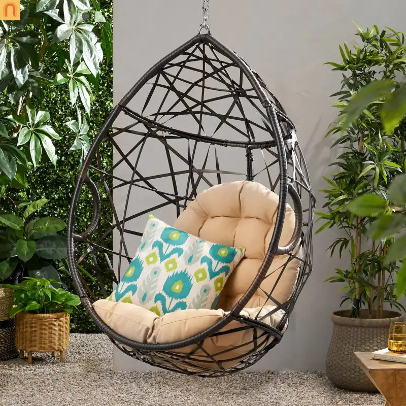 Outdoor Hanging Egg Chair 36.5" PE Rattan Brown
