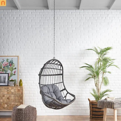 Outdoor Hanging Basket Chair Wicker Gray 44.5in No Stand