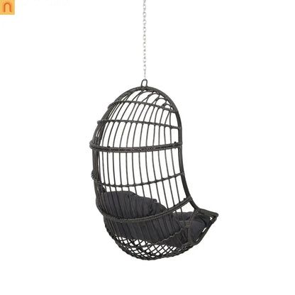 Outdoor Hanging Basket Chair Wicker Gray 44.5in No Stand