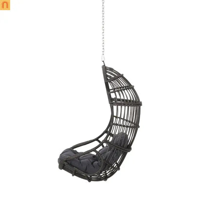 Outdoor Hanging Basket Chair Wicker Gray 44.5in No Stand