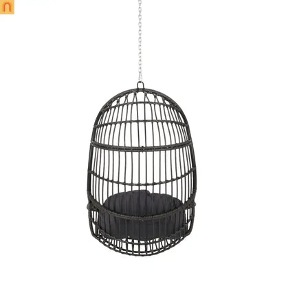 Outdoor Hanging Basket Chair Wicker Gray 44.5in No Stand