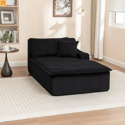 Chair Chaise Left Arm Corduroy Black 67in No Assembly