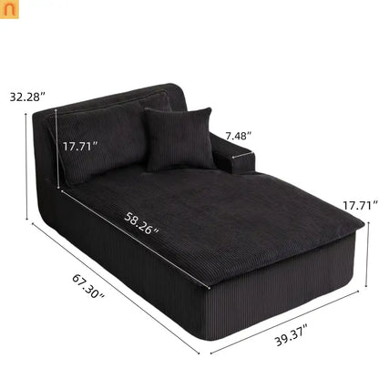 Chair Chaise Left Arm Corduroy Black 67in No Assembly