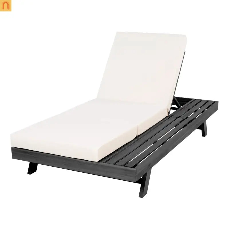 Chaise Lounge Acacia Wood Black Cream 4 Position Adjustable 79in