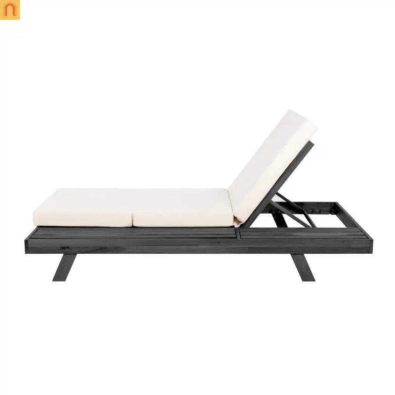 Chaise Lounge Acacia Wood Black Cream 4 Position Adjustable 79in